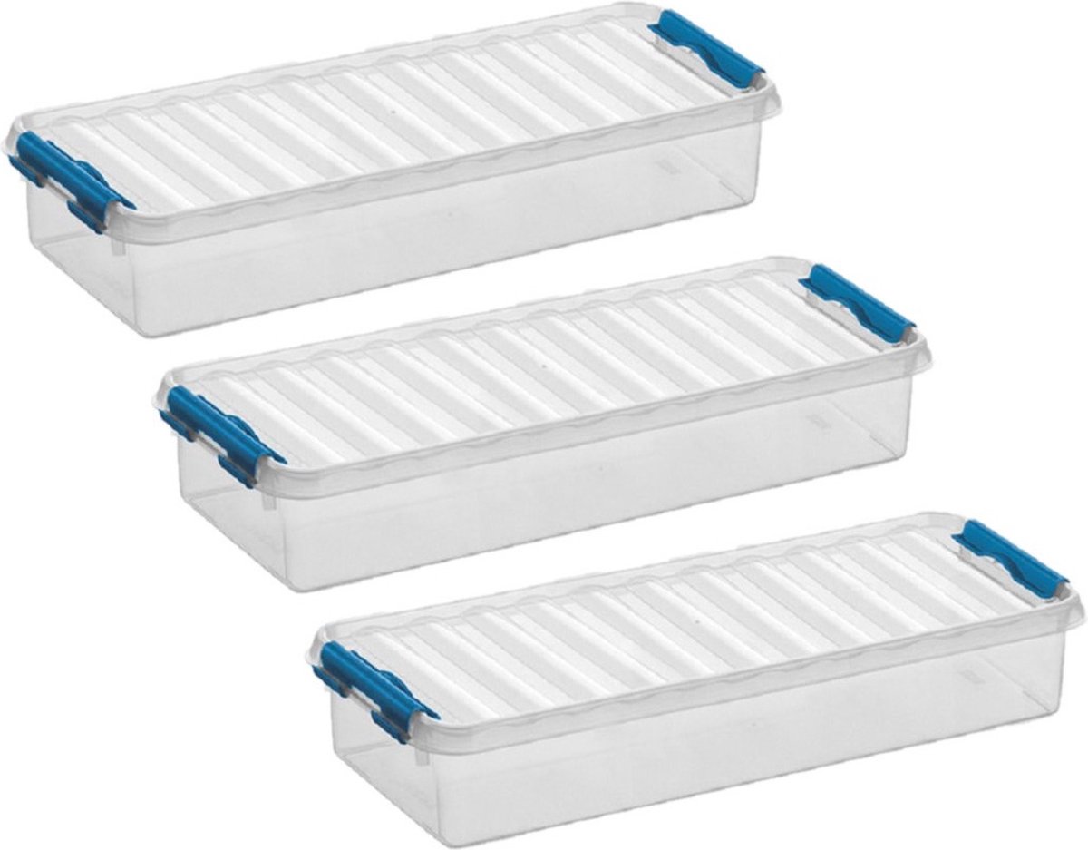 6x stuks opberg box/opbergdoos 2.5 liter 38.5 x 14 x 6.6 cm - Opslagbox - Opbergbak kunststof transparant/blauw
