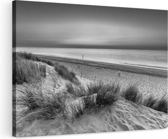 Artaza Canvas Schilderij Strand en Zee vanuit de Duinen - Zwart Wit -  120x80 - Groot -... | bol.com