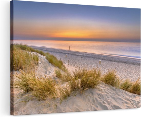 Artaza Canvas Schilderij Strand en Zee vanuit de Duinen - 120x80 - Groot - Foto Op Canvas - Wanddecoratie Woonkamer