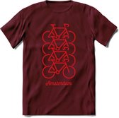 Amsterdam Fiets Stad T-Shirt | Souvenirs Holland Kleding | Dames / Heren / Unisex Koningsdag shirt | Grappig Nederland Fiets Land Cadeau | - Burgundy - L