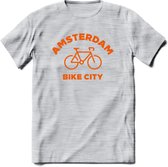 Amsterdam Bike City T-Shirt | Souvenirs Holland Kleding | Dames / Heren / Unisex Koningsdag shirt | Grappig Nederland Fiets Land Cadeau | - Licht Grijs - Gemaleerd - XL