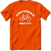 Amsterdam Bike City T-Shirt | Souvenirs Holland Kleding | Dames / Heren / Unisex Koningsdag shirt | Grappig Nederland Fiets Land Cadeau | - Oranje - XL