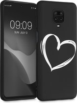 kwmobile telefoonhoesje geschikt voor Xiaomi Redmi Note 9S / 9 Pro / 9 Pro Max - Hoesje voor smartphone in wit / zwart - Backcover van TPU - Brushed Hart design