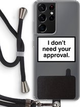 Case Company® - Samsung Galaxy S21 Ultra hoesje met Koord - Don't need approval - Telefoonhoesje met Zwart Koord - Bescherming aan alle Kanten en Over de Schermrand