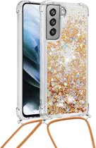 Lunso - Backcover hoes met koord - Samsung Galaxy S21 FE - Glitter Goud