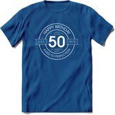 50th Happy Birthday T-shirt | Vintage 1972 Aged to Perfection | 50 jaar Abraham en Sarah verjaardag cadeau | Grappig feest shirt Heren – Dames – Unisex kleding | - Donker Blauw - 3