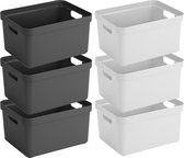 Opbergboxen/opbergmanden - 8x stuks - 32 liter - kunststof - 45 x 35 x 24 cm - zwart/wit