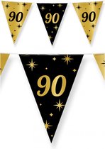 3x stuks leeftijd verjaardag feest vlaggetjes 90 jaar geworden zwart/goud 10 meter