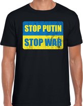 Stop putin stop war t-shirt zwart heren - Oekraine protest/ demonstratie shirt met Oekraiense vlag S