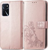 OPPO A54s Hoesje - Mobigear - Clover Serie - Kunstlederen Bookcase - Roségoud - Hoesje Geschikt Voor OPPO A54s