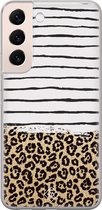 Samsung S22 hoesje siliconen - Luipaard strepen | Samsung Galaxy S22 case | Bruin/beige | TPU backcover transparant