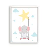 Poster Olifant op de schommel met ster / Dieren / 30x21cm