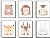 Set' affiches 6 cher renard bière cerf hibou hérisson lapin - Animaux de la forêt - enfants - Animaux affiche - Chambre de bébé - enfants affiche / cadeau de naissance - 30x21cm A4 - affiche ville