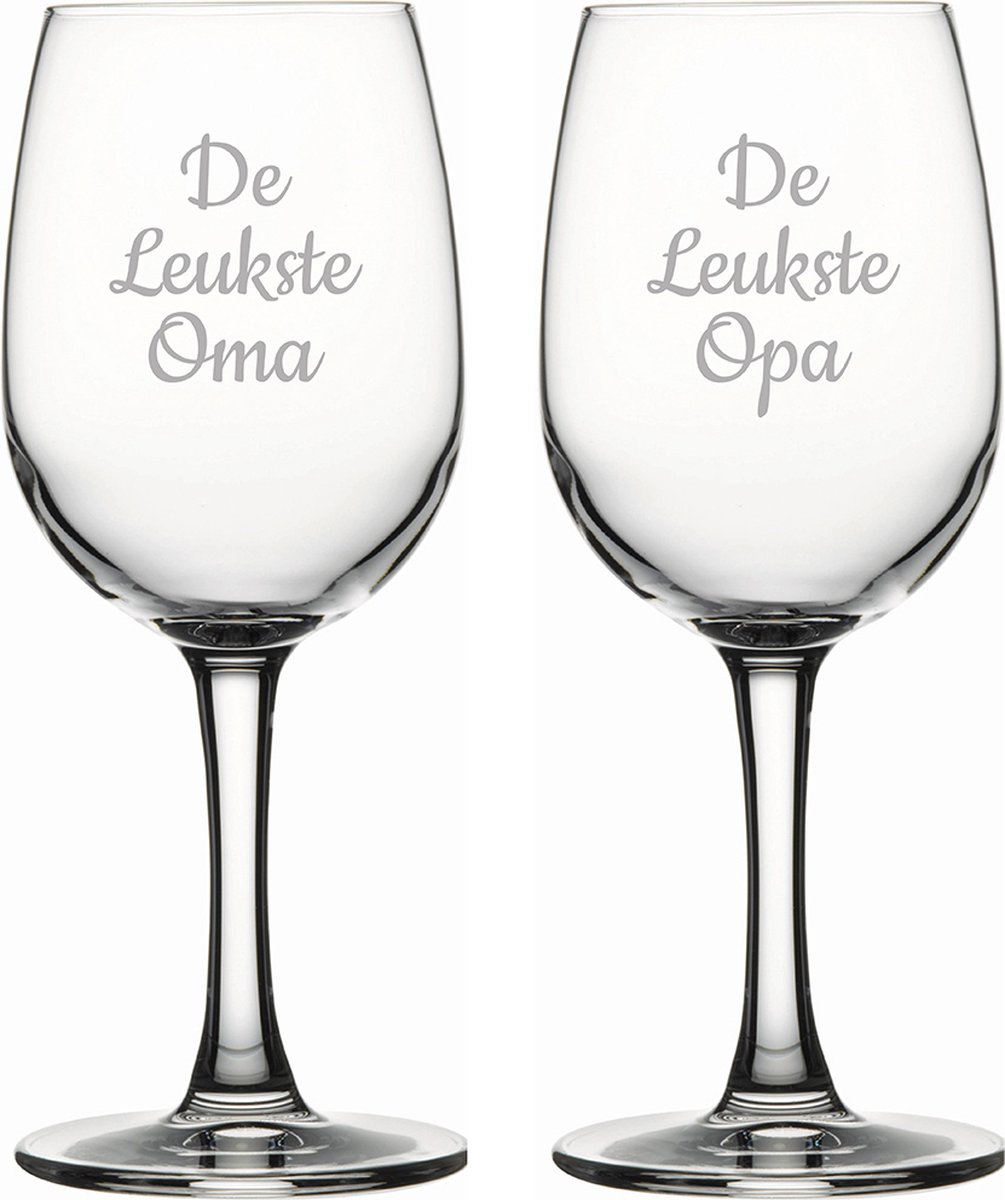 Gegraveerde witte wijnglas 26cl De Leukste Opa- De leukste Oma
