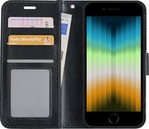 Hoes voor iPhone SE 2022 Hoesje Bookcase Flip Cover Book Case - Zwart