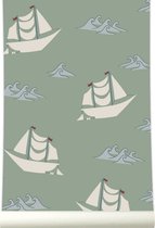 Roomblush - Behang Ships - Groen - Vliesbehang - 200cm x 285cm