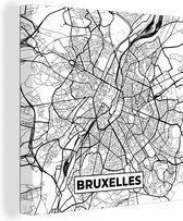 Canvas Schilderij Stadskaart – Zwart Wit - Kaart – Bruxelles – België – Plattegrond - 90x90 cm - Wanddecoratie