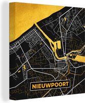 Canvas Schilderij Plattegrond - Gold - Nieuwpoort - Stadskaart - Kaart - 90x90 cm - Wanddecoratie