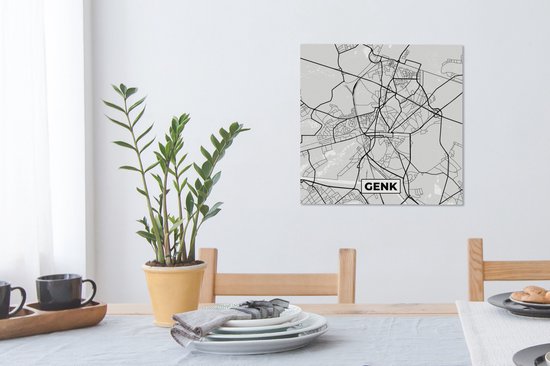 Peinture sur toile België - Genk - Plan de la ville - Carte - Zwart Wit - Carte - 50x50 cm - Décoration murale