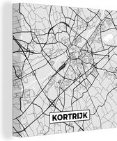 Canvas Schilderij Zwart Wit – België – Plattegrond – Stadskaart – Kaart – Kortrijk - 20x20 cm - Wanddecoratie
