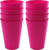 8x drinkbekers van kunststof 430 ml in het roze - Limonade bekers - Campingservies/picknickservies