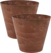 2x stuks plantenpot/bloempot tijdloze natuursteen look Dia 32 cm en Hoogte 29 cm in het Artstone dark terra cotta voor binnen/buiten