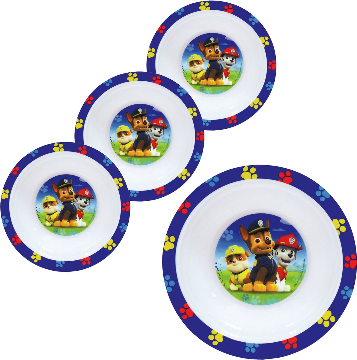 Goedkoopste 4x stuks kunststof ontbijtbordje diep Paw Patrol 16 cm - Onbreekbare kinder bordjes