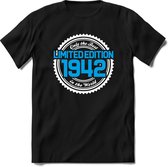 1942 Limited Edition | Feest Kado T-Shirt Heren - Dames | Wit - Blauw | Perfect Verjaardag Cadeau Shirt | Grappige Spreuken - Zinnen - Teksten | Maat L