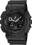 Zwarte G-Shock horloge met digitale en analoge wijzerplaat. Tekst 'PROTECTION' onderaan.