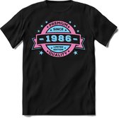 1986 Premium Quality | Feest Kado T-Shirt Heren - Dames | Licht Roze - Licht Blauw | Perfect Verjaardag Cadeau Shirt | Grappige Spreuken - Zinnen - Teksten | Maat 3XL