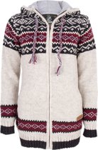 Gebreid Wollen Dames Vest van Schapenwol met Polyester Fleece voering en vaste capuchon - SHAKALOHA - W Spring Beige L