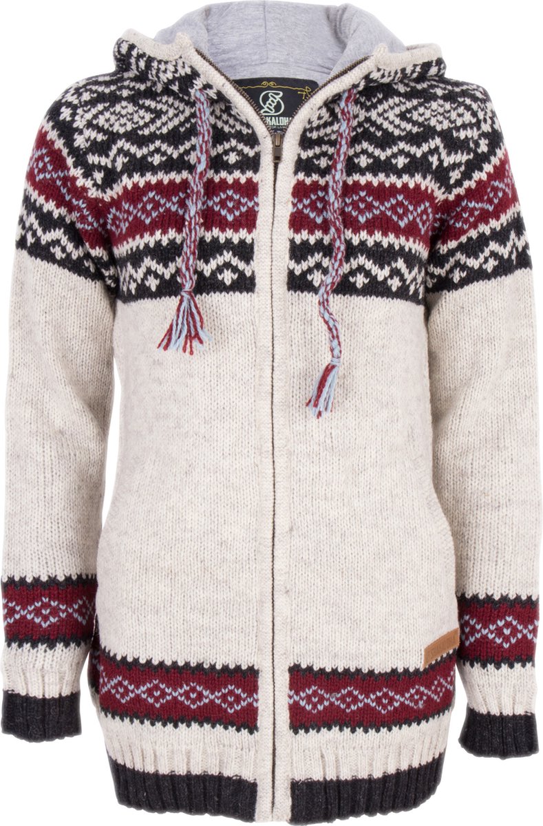 Gebreid Wollen Dames Vest van Schapenwol met Polyester Fleece voering en vaste capuchon SHAKALOHA W Spring Beige