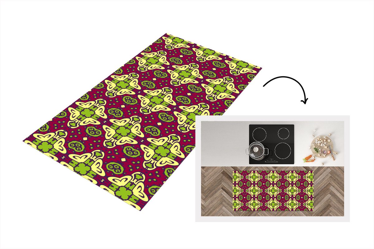 KitchenYeah Keukenloper - Loper keuken - Patroon - Versiering - Groen - 120x60 cm - Keukenloper vinyl Multicolor