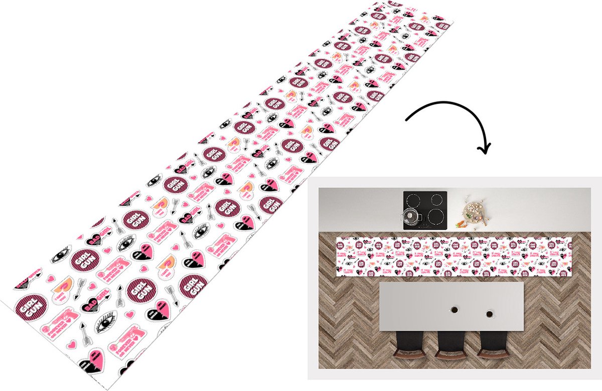 KitchenYeah Keukenloper - Loper keuken - Meisjes - Roze - Hartjes - Design - Keukenloper vinyl, foto 2