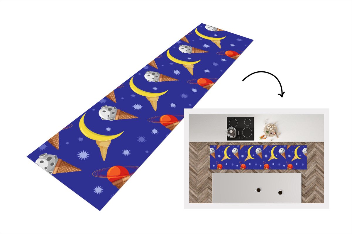 KitchenYeah Keukenloper - Loper keuken - Planeten - IJshoorntjes - Patronen - 240x60 cm - Keukenloper vinyl Multicolor