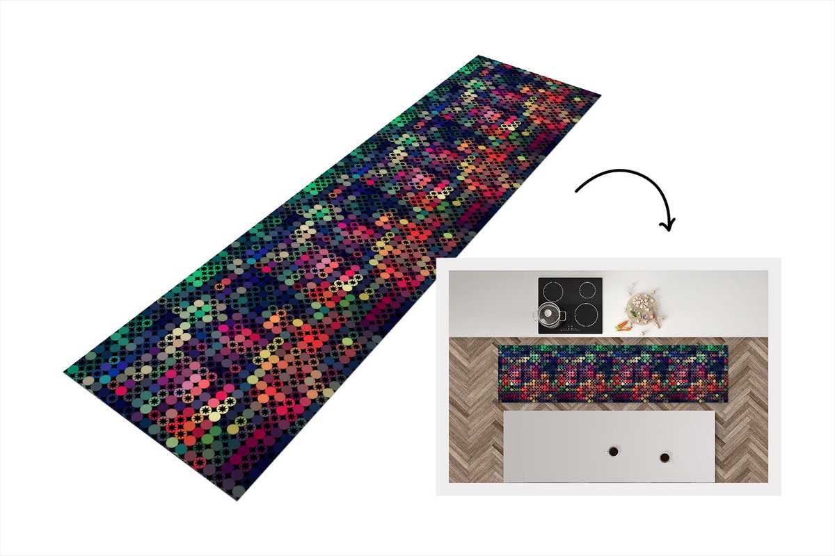 KitchenYeah Keukenloper - Loper keuken - Sterren - Regenboog - Stippen - Geometrie - Design - 200x50 cm - Keukenloper vinyl Multicolor