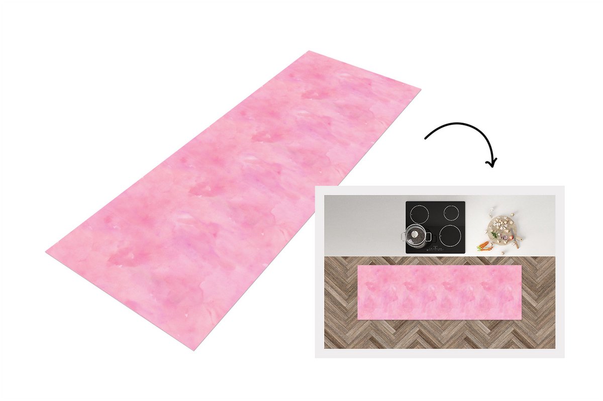 KitchenYeah Keukenloper - Loper keuken - Waterverf - Patronen - Roze - Verf - 180x60 cm - Keukenloper vinyl Multicolor