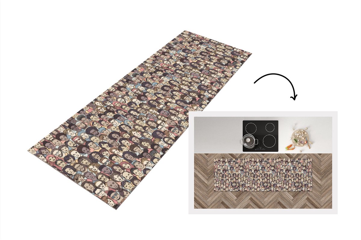 KitchenYeah Keukenloper - Loper keuken - Diversiteit - Patronen - Gezicht - 180x60 cm - Keukenloper vinyl Multicolor