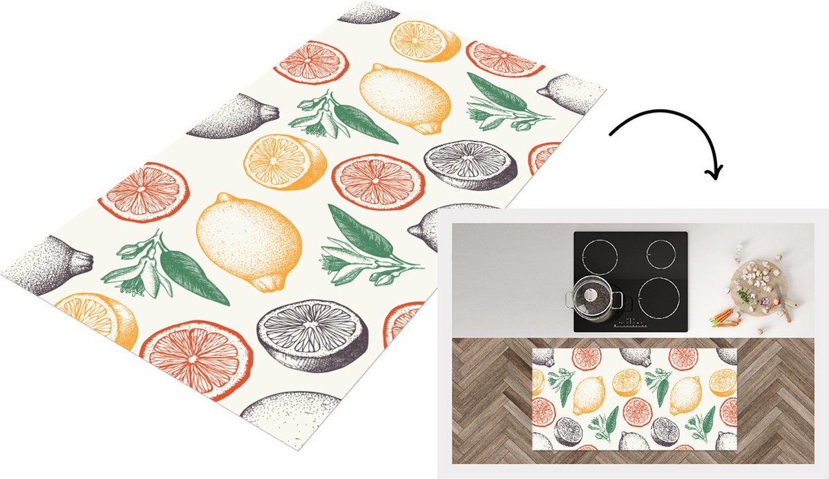 KitchenYeah Keukenloper - Loper keuken - Fruit - Vintage - Keuken - Patronen - 120x60 cm - Keukenloper vinyl Multicolor