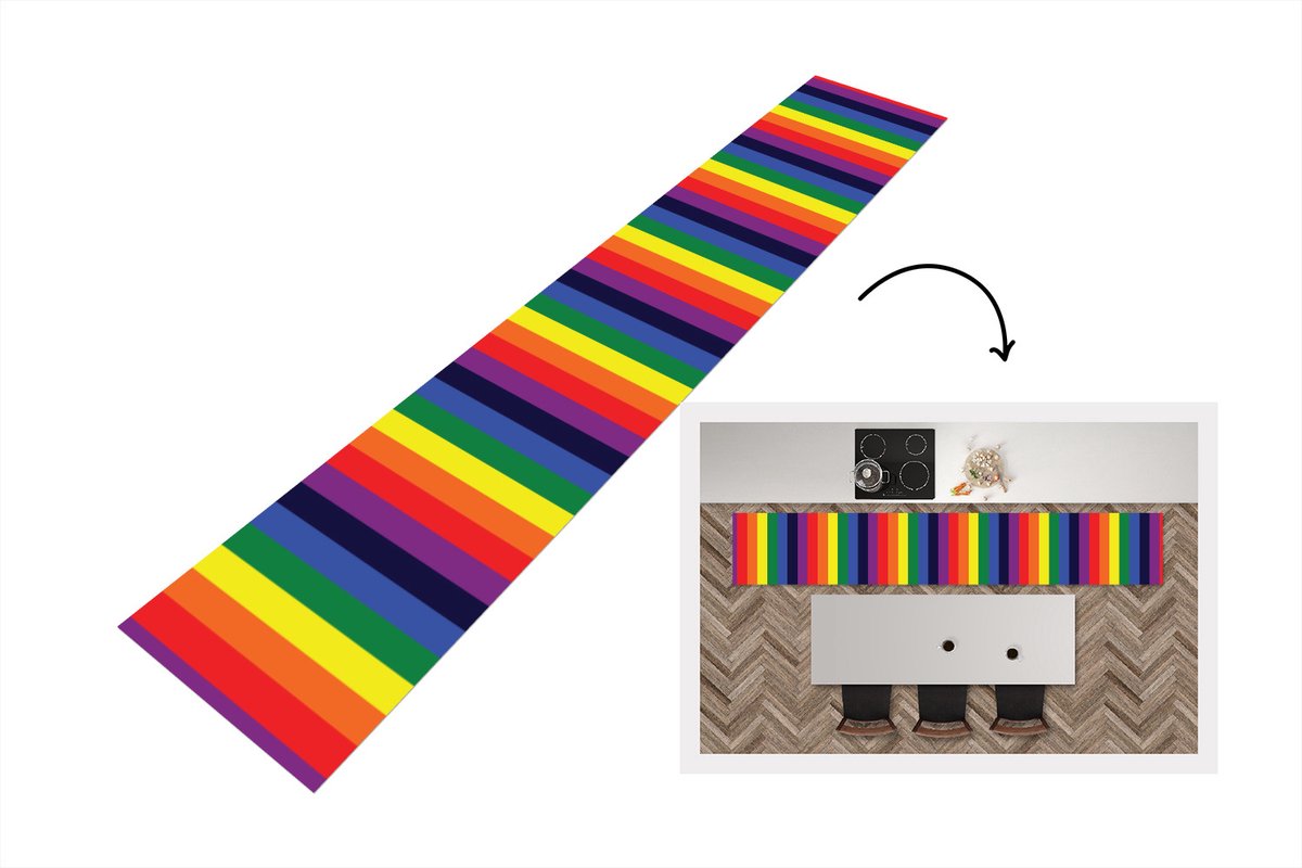 KitchenYeah Keukenloper - Loper keuken - Regenboog - Patronen - Pride - 300x50 cm - Keukenloper vinyl Multicolor