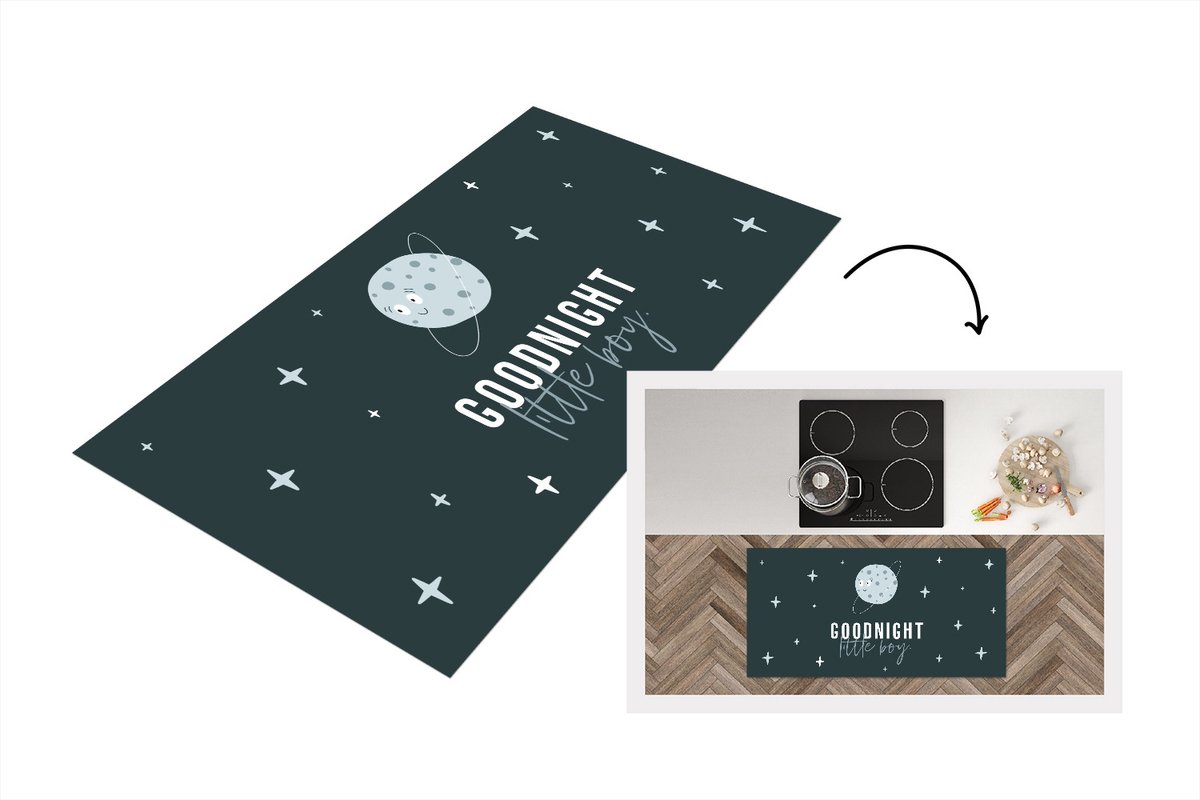 KitchenYeah Keukenloper - Loper keuken - Quotes - Jongens - Good night little boy - Spreuken - 120x60 cm - Keukenloper vinyl Multicolor