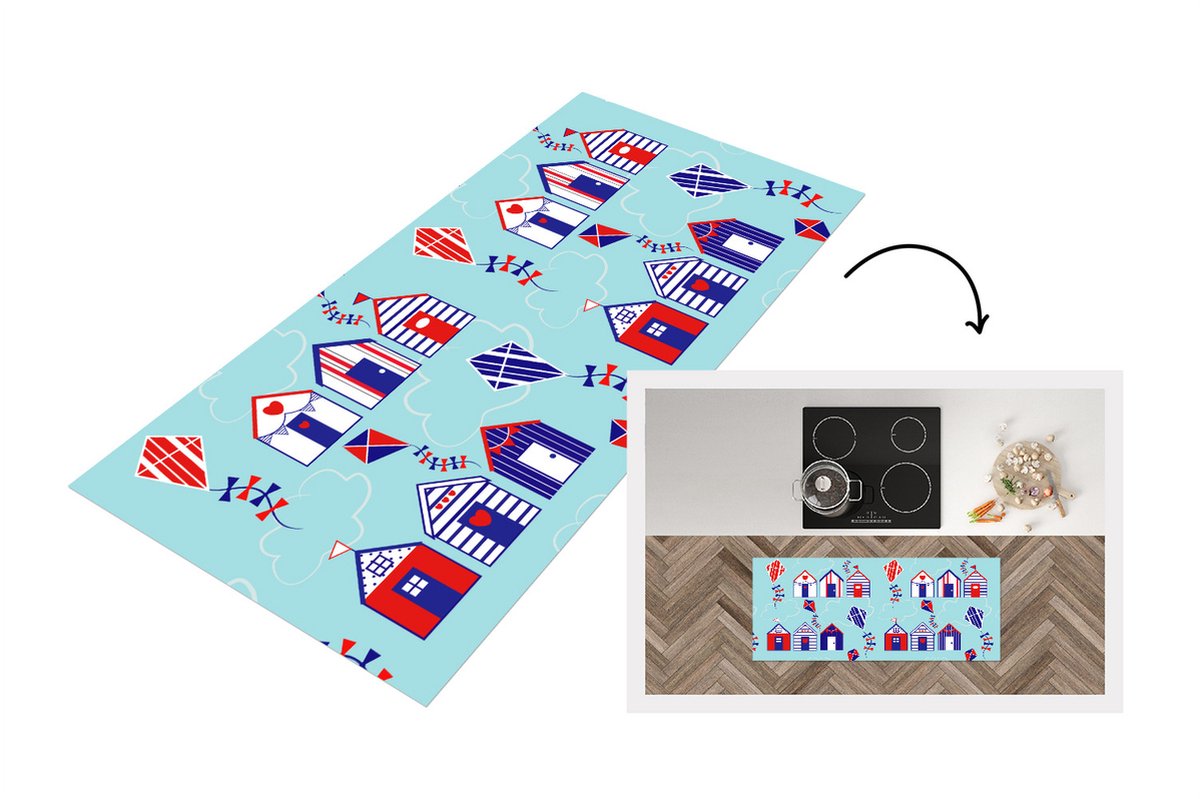 KitchenYeah Keukenloper - Loper keuken - Strand - Vlieger - Patronen - 120x50 cm - Keukenloper vinyl Multicolor