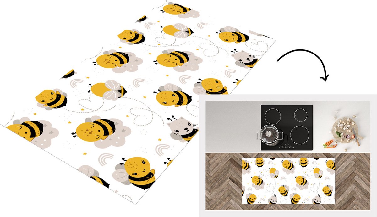 KitchenYeah Keukenloper - Loper keuken - Bijen - Patronen - Kawaii - Keukenloper vinyl multicolor, foto 2