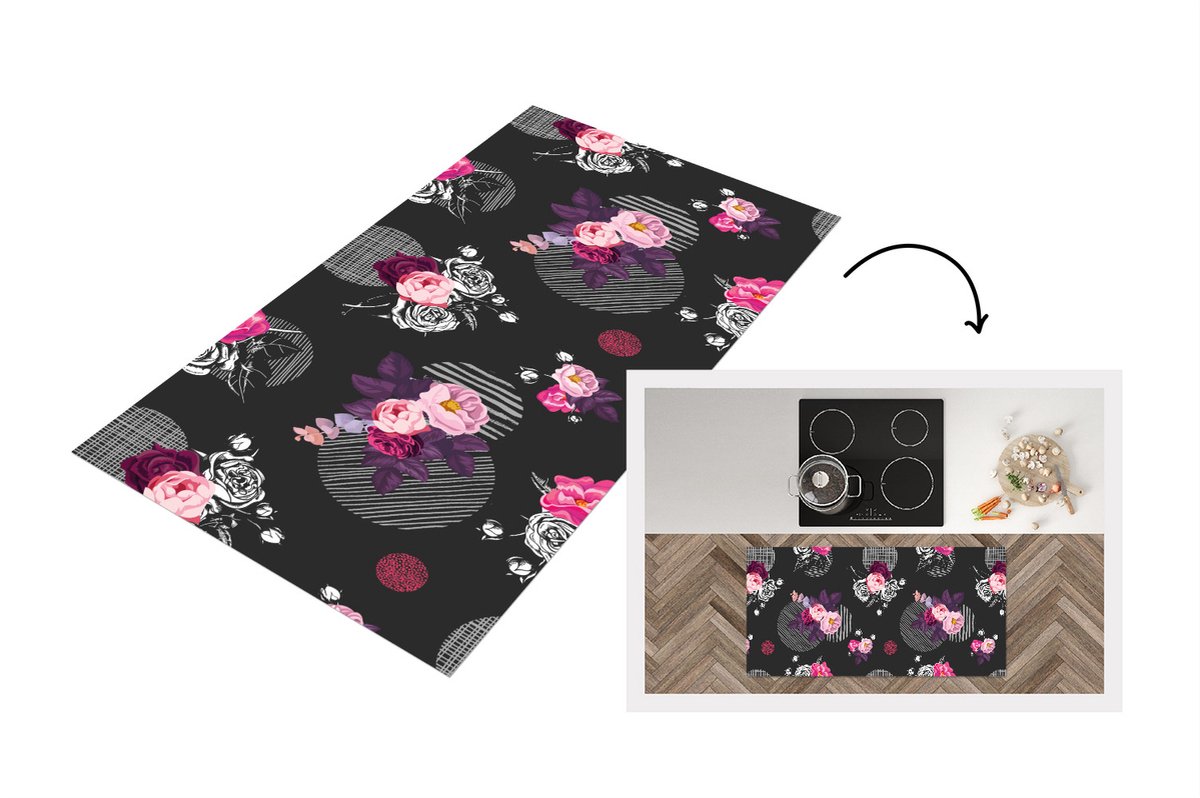 KitchenYeah Keukenloper - Loper keuken - Rozen - Bloemen - Patronen - 120x60 cm - Keukenloper vinyl Multicolor