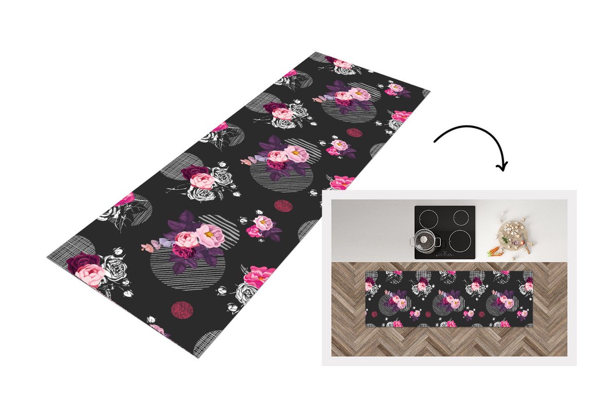 KitchenYeah Keukenloper - Loper keuken - Rozen - Bloemen - Patronen - 180x60 cm - Keukenloper vinyl Multicolor