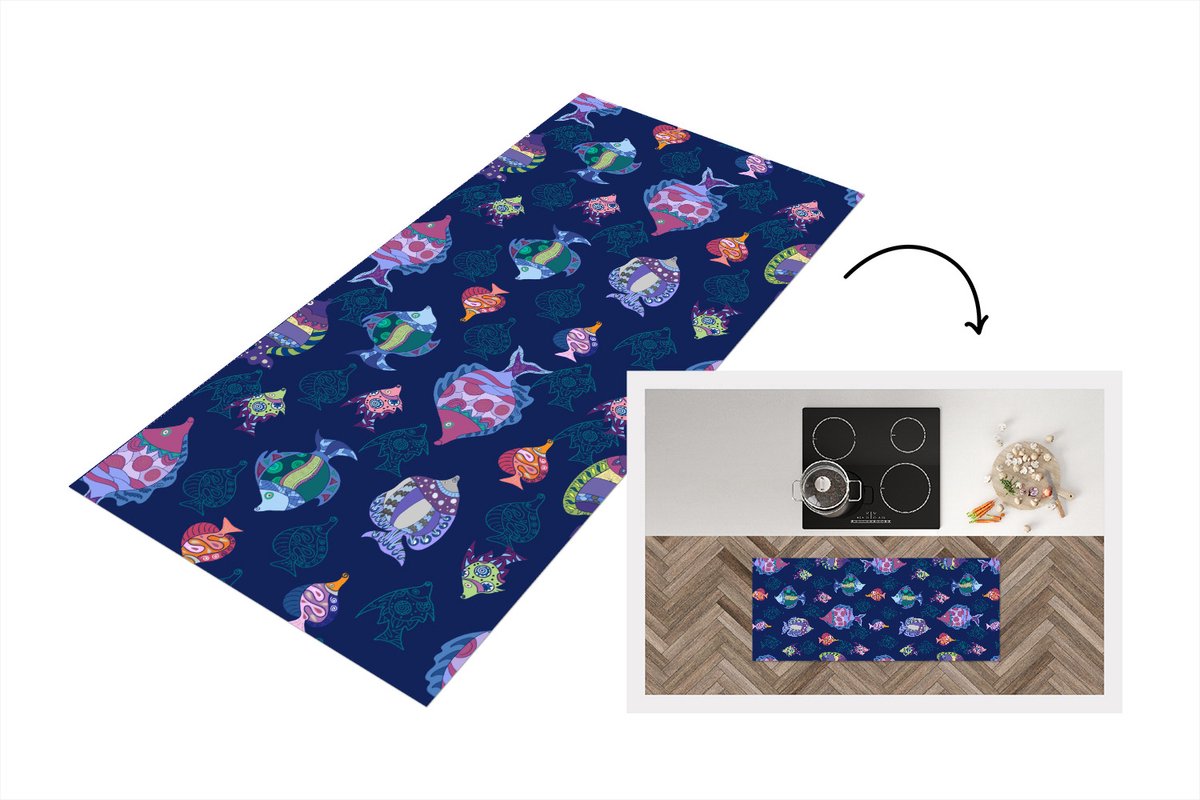 Keukenloper - Loper keuken - Vissen - Patronen - Aquarium - Regenboog - Kind - 120x50 cm - Keukenloper vinyl