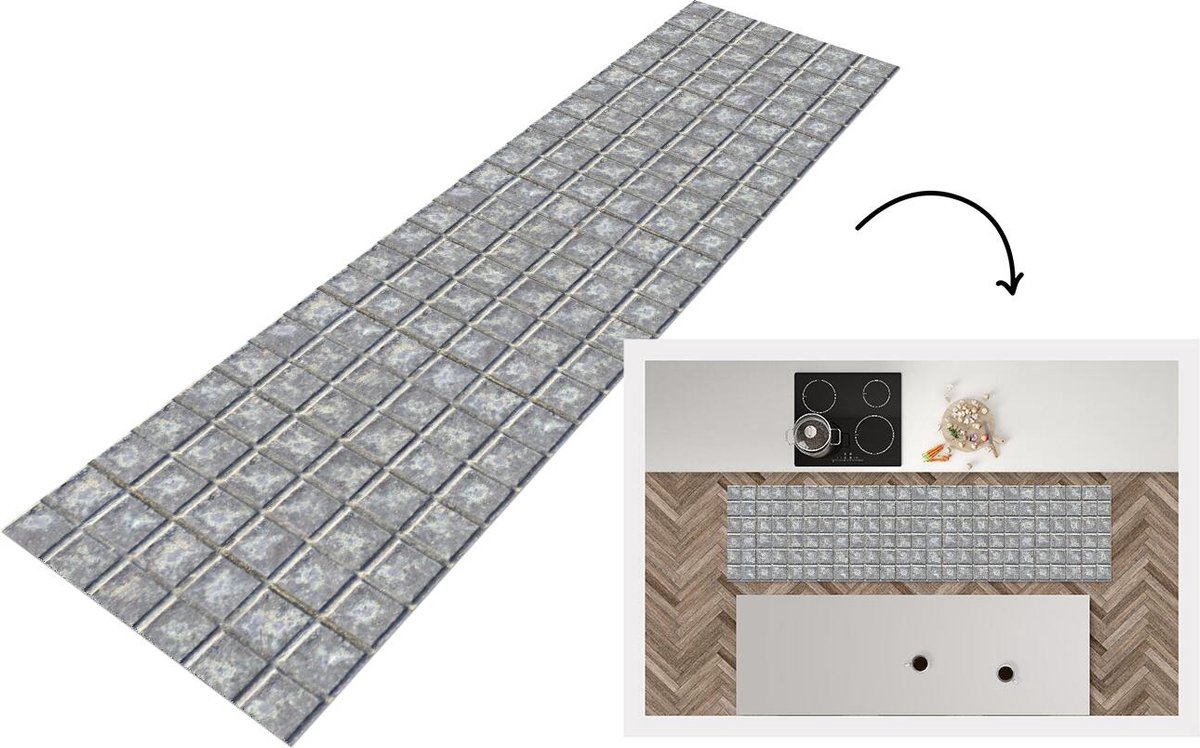 KitchenYeah Keukenloper - Loper keuken - Tegels - Metaal - Patronen - 200x50 cm - Keukenloper vinyl Multicolor