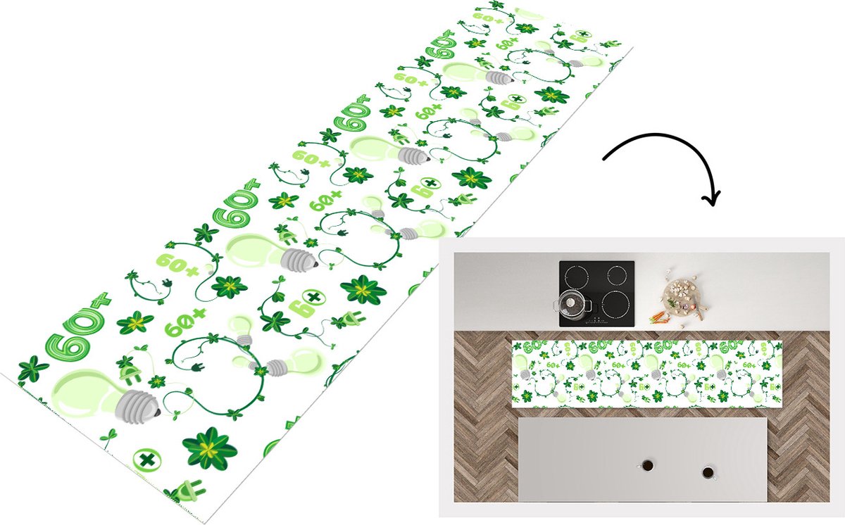 KitchenYeah Keukenloper - Loper keuken - Lampen - Planten - Patronen - 240x60 cm - Keukenloper vinyl Multicolor