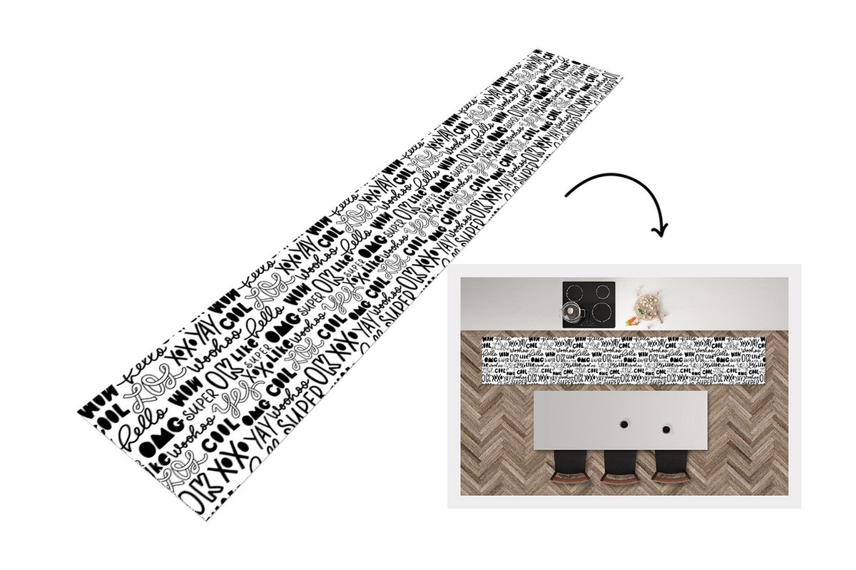 KitchenYeah Keukenloper - Loper keuken - Patronen - Tiener - Quotes - Letters - 300x50 cm - Keukenloper vinyl Multicolor