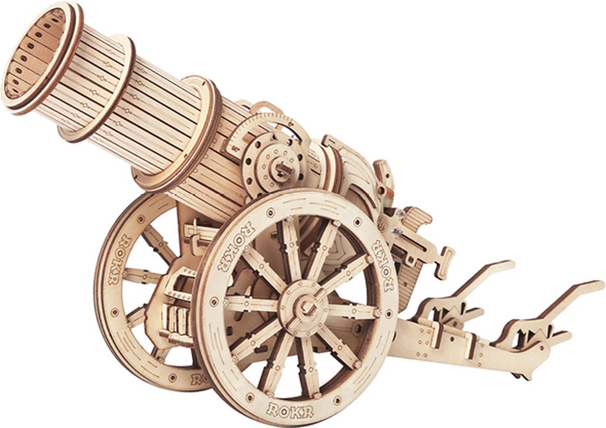 RObotime 3D Houten Puzzel, Medieval Wheeled Cannon, KW801, 32x13x21cm